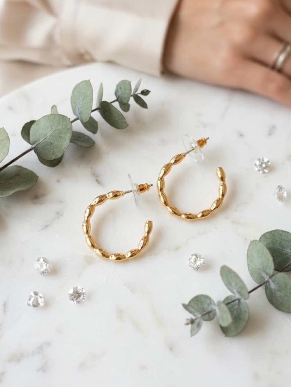 Gold Textured Hoop Earrings - Women's Jewelry